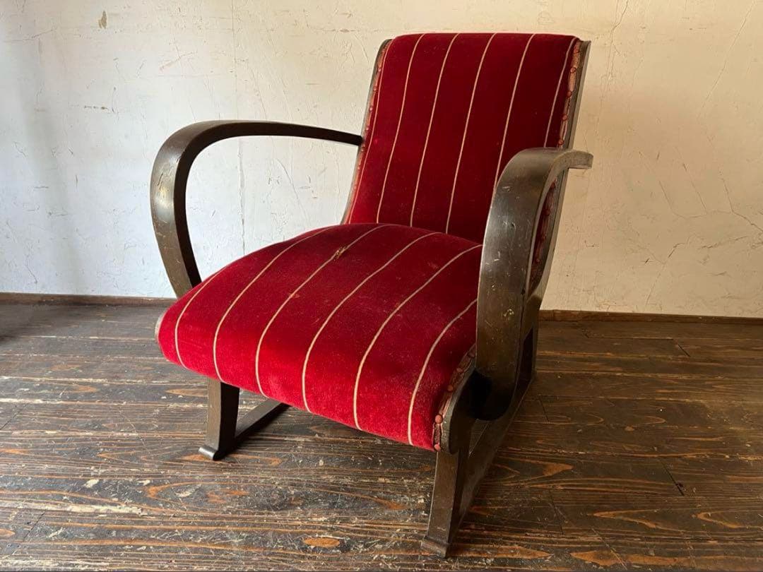ヴィンテージ 赤いストライプ チェア　ソファ　肘掛け　レトロ　シングルソファ