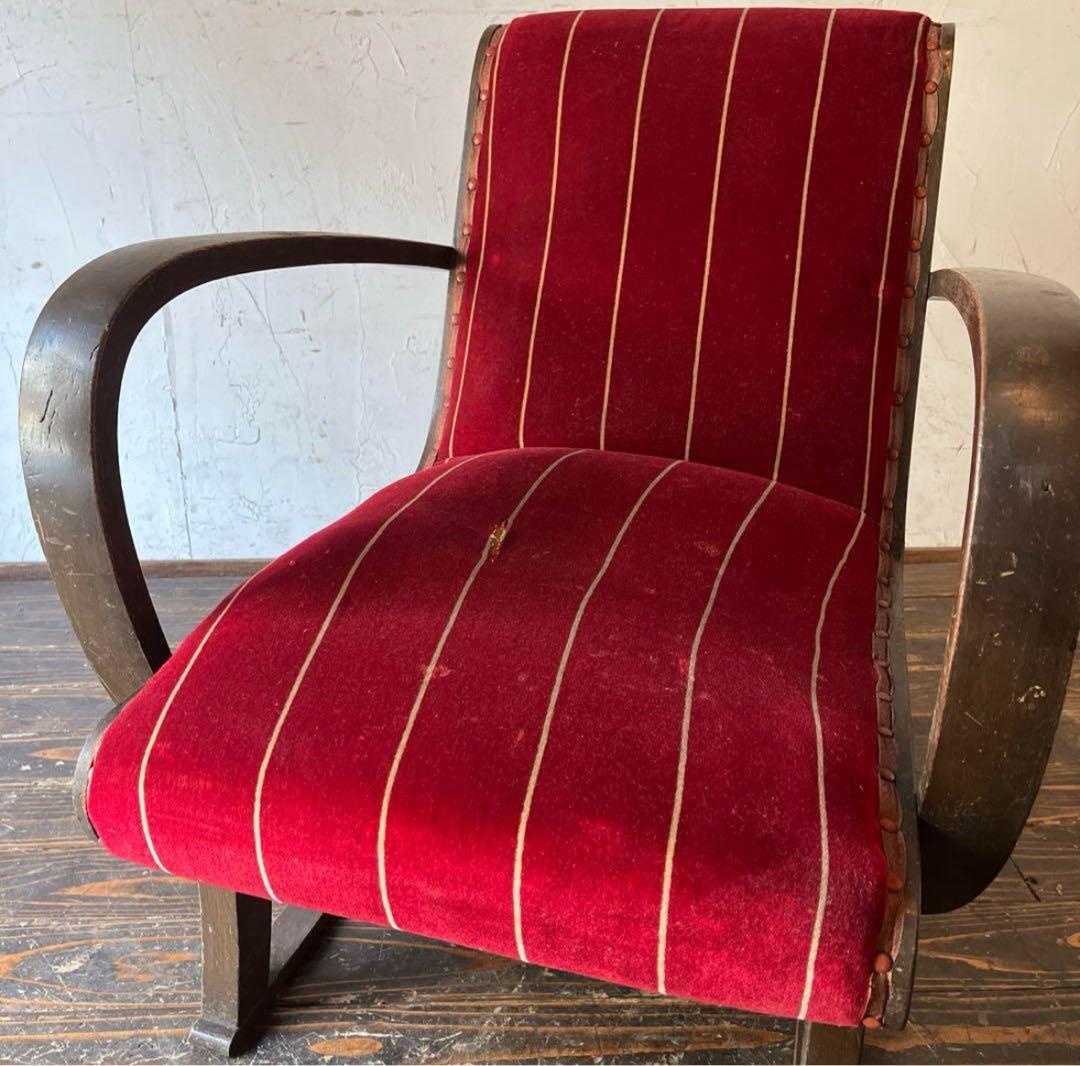 ヴィンテージ 赤いストライプ チェア　ソファ　肘掛け　レトロ　シングルソファ