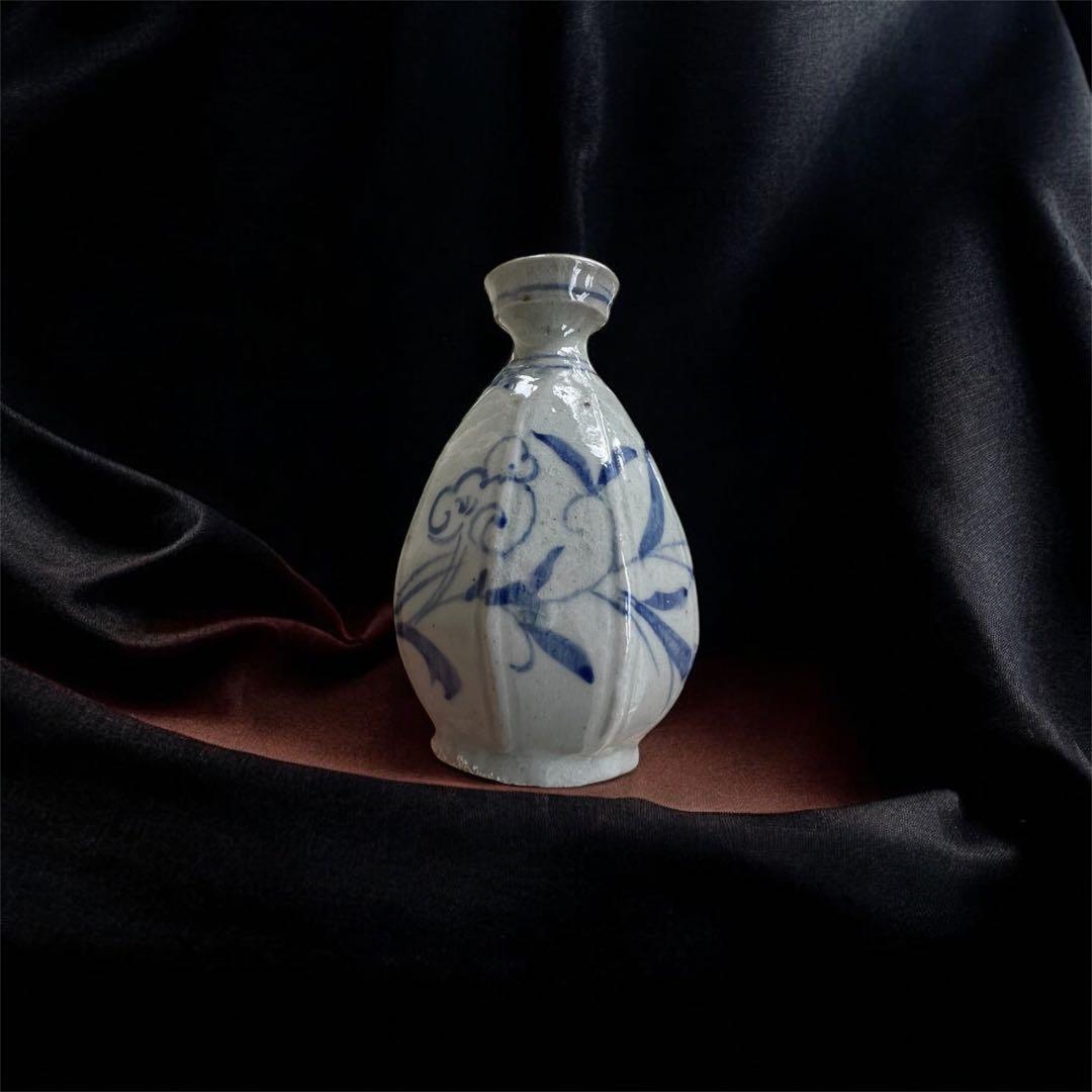 李朝 染付 徳利 染め付け おちょぼ口 おちょこ 一輪挿しにも 染付