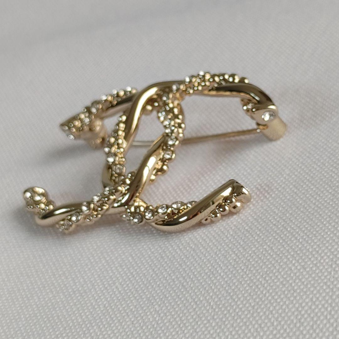 CCマーク ゴールド クリアストーン ブローチ