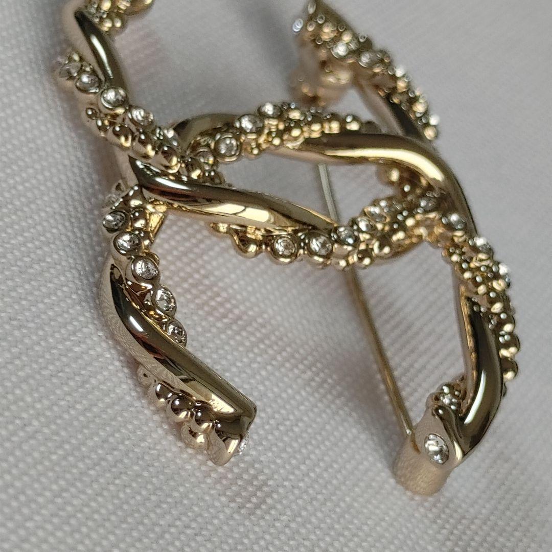 CCマーク ゴールド クリアストーン ブローチ