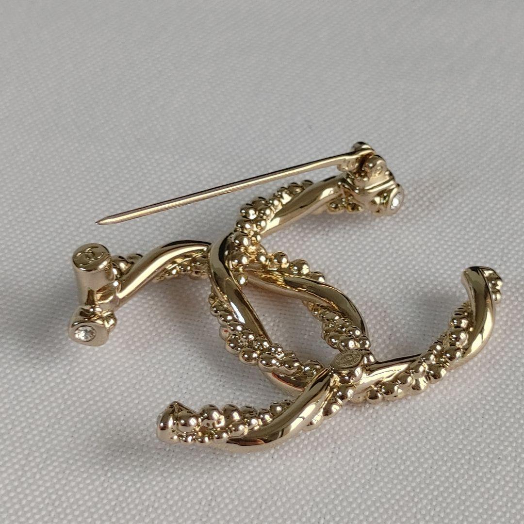 CCマーク ゴールド クリアストーン ブローチ