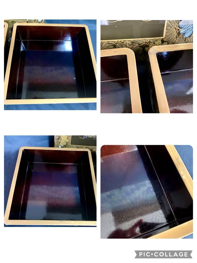 アンティーク 輪島塗 漆器セット 天然木 蒔絵 菓子椀5客 ,沈金 2段重箱