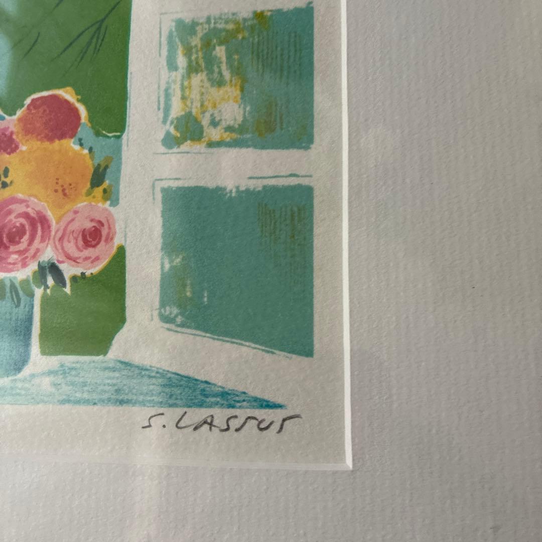 セルジュ・ラシス　白馬と窓辺の薔薇