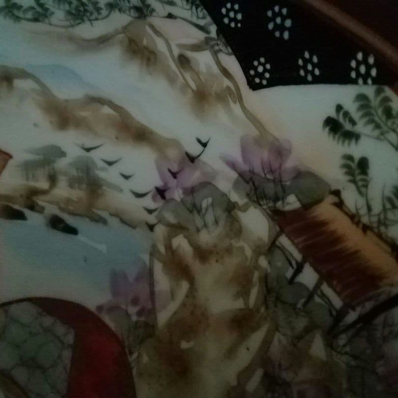 九谷焼　赤絵　鉢　手描き　人物　花鳥図　窓絵　明治　大正ロマン　和骨董