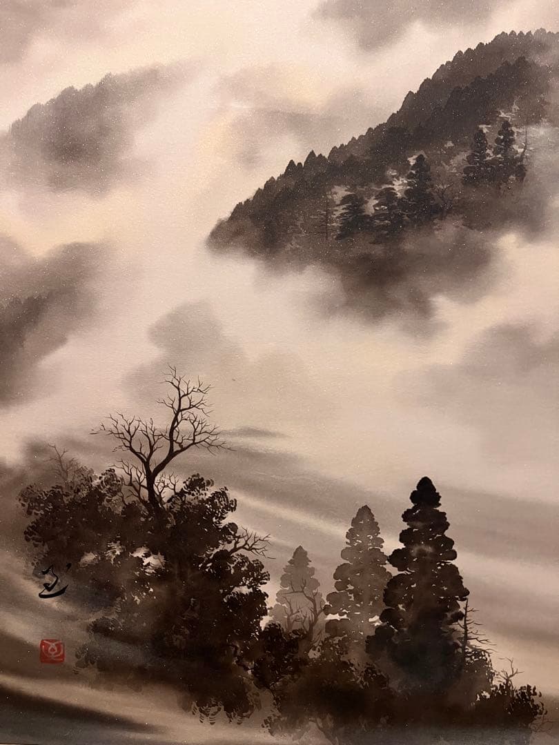 加瀬至 赤富士 肉筆 共箱 日本画 掛け軸 掛軸 正月 富士 縁起物 絵画アート