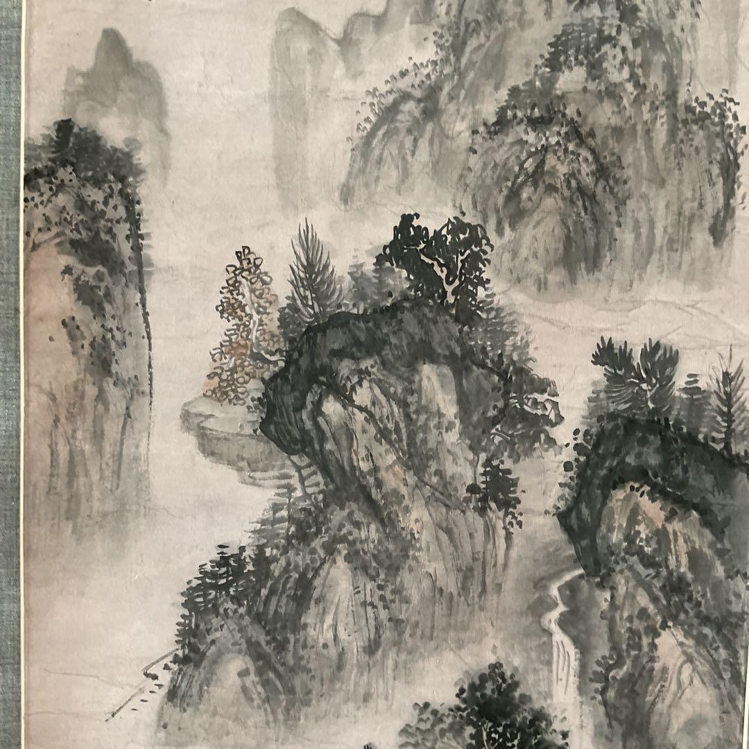 中国画 紙本淡彩水墨画 作者 年代不詳 軸先木細工軸