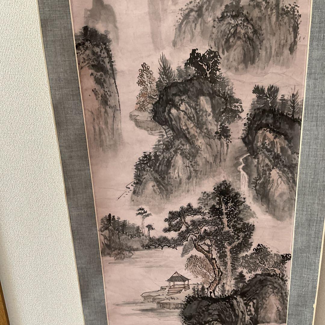 中国画 紙本淡彩水墨画 作者 年代不詳 軸先木細工軸