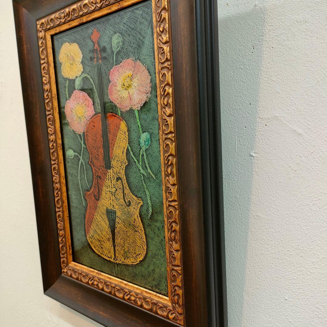 ガラス絵「ひなげしチェロ」