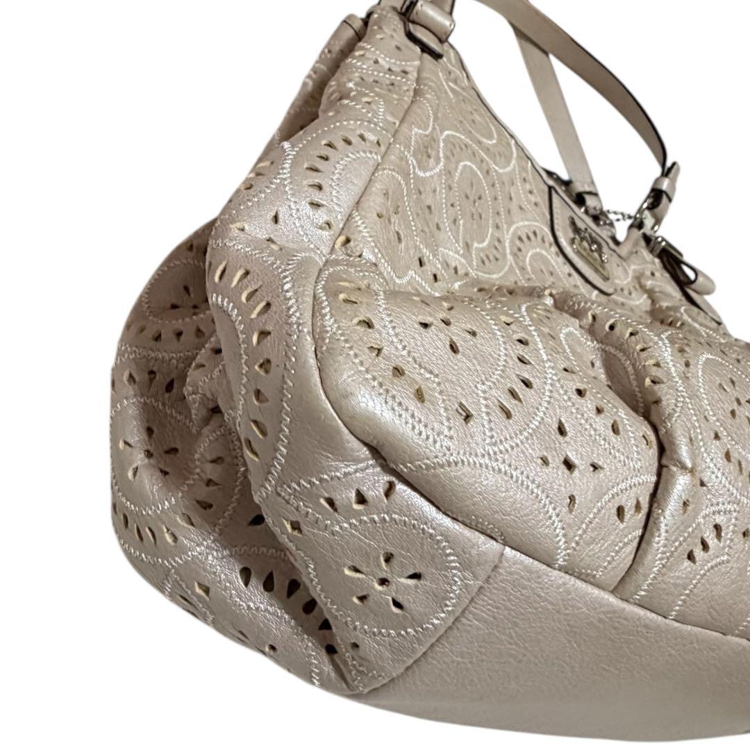 COACH コーチ レザー パンチング ホーボーバッグ ピンクベージュ 美品