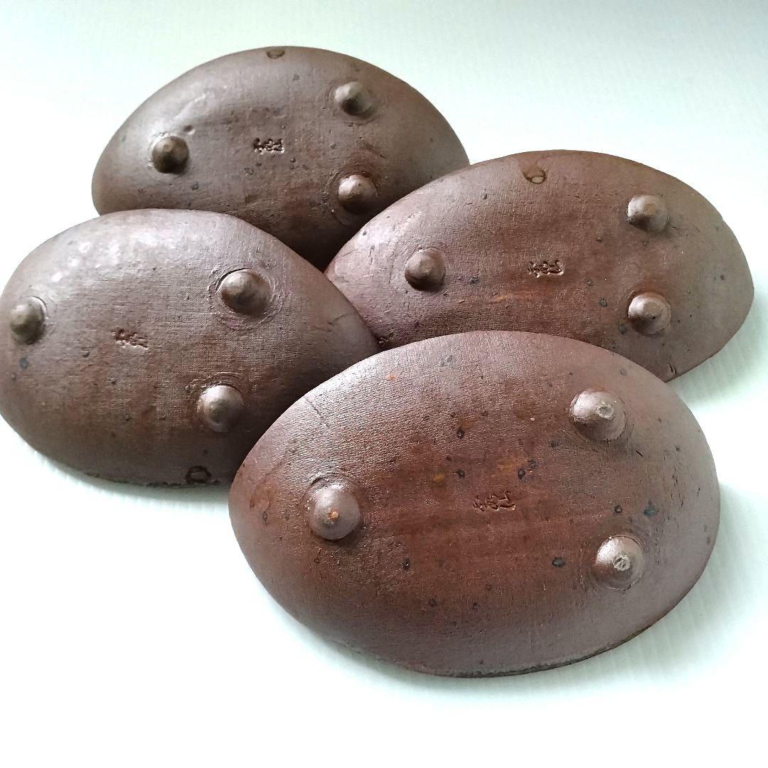 ② 備前焼 北大路魯山人写し 三つ足 舟形 長皿 和食器 足付き 4客