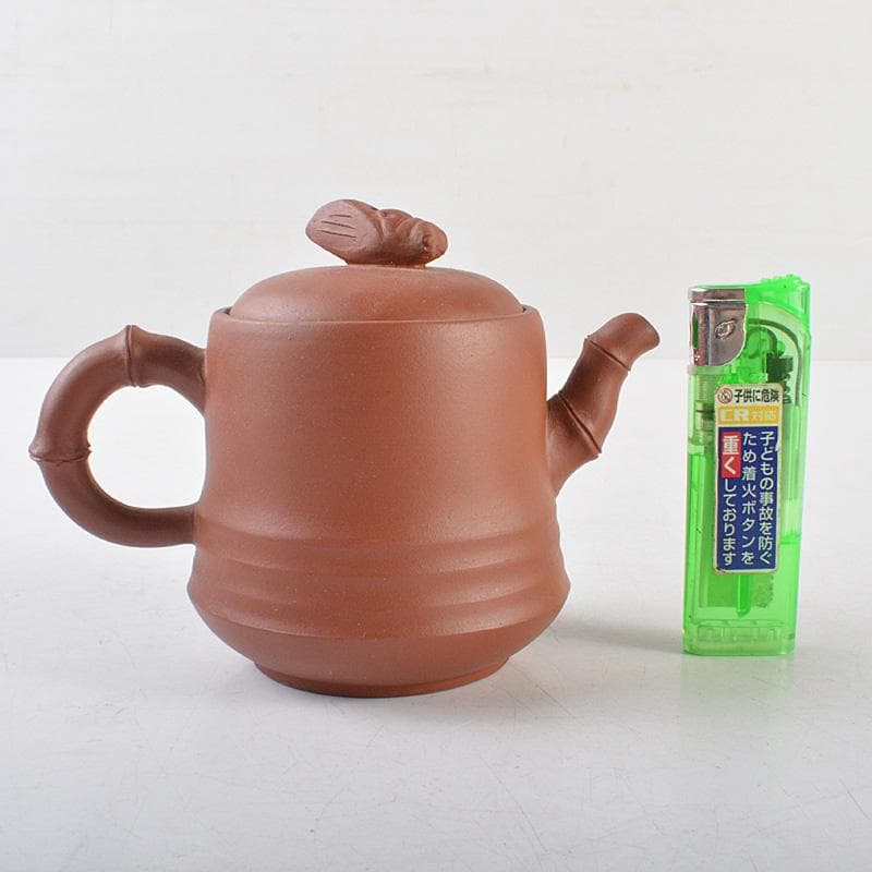 中国　紫砂　朱泥　竹文　急須　茶壷　在銘　N　R6382