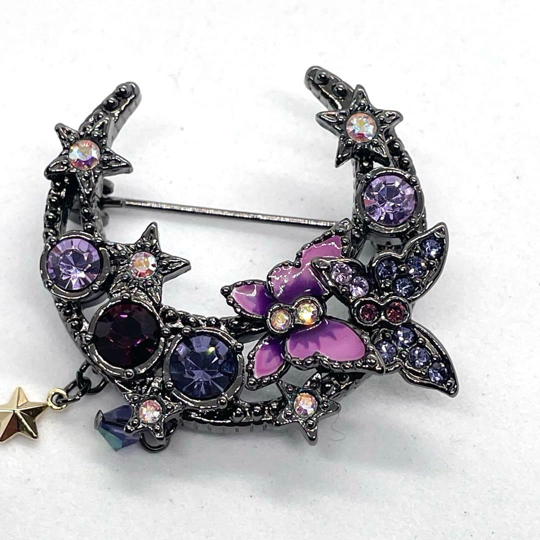 美品♡ANNA SUI✨アナスイ　カットガラス　幸運の象徴　月ブローチ