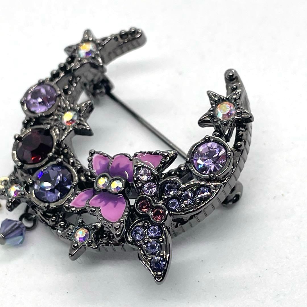 美品♡ANNA SUI✨アナスイ　カットガラス　幸運の象徴　月ブローチ