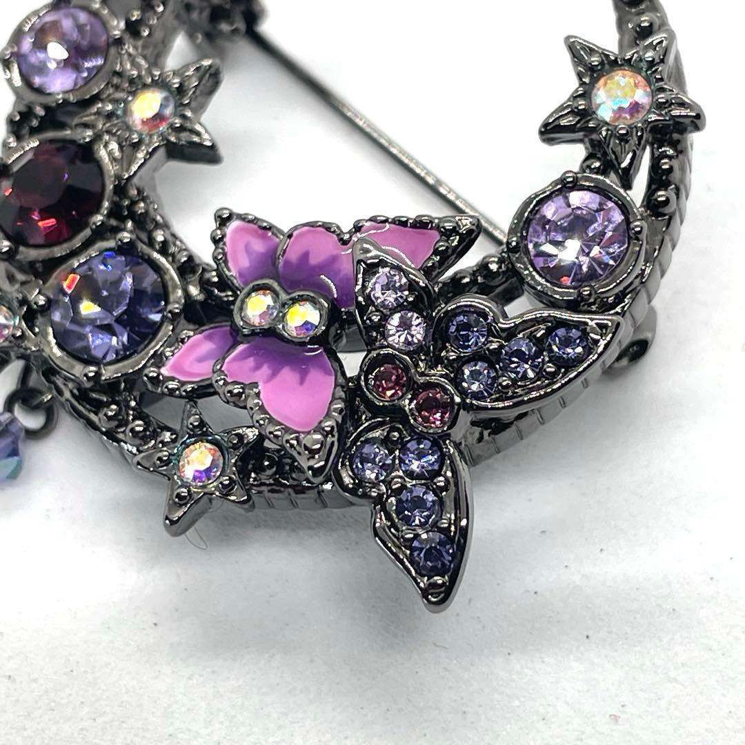 美品♡ANNA SUI✨アナスイ　カットガラス　幸運の象徴　月ブローチ