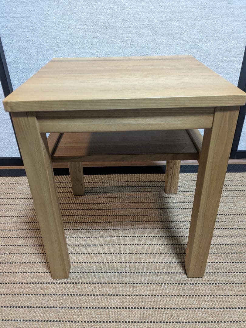 ●　無印良品、サイドテーブルベンチ、タモ材、棚付き、送料込み