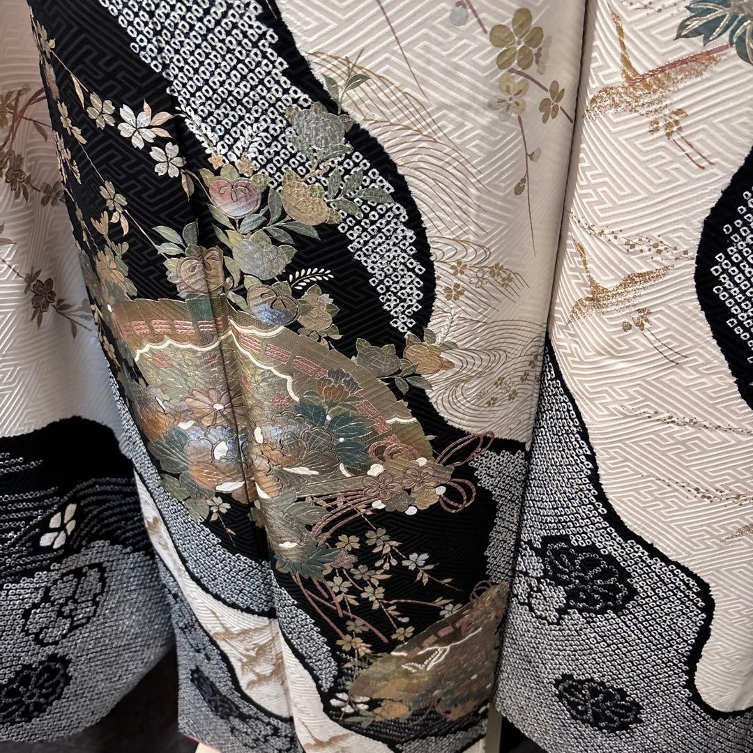 美品　白地　地紋　染分け　手絞り　逸品　振袖　フルセット 振り袖