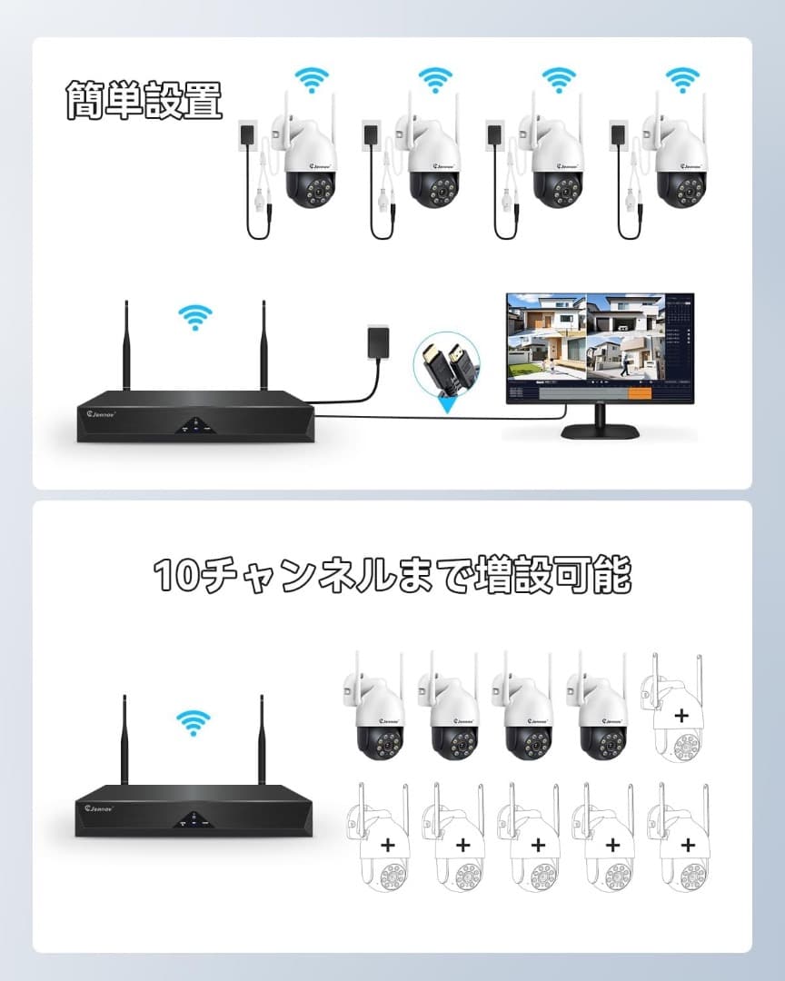 防犯カメラ 屋外 ワイヤレス 800万画素 4台 AI人体検知 2TBHDD