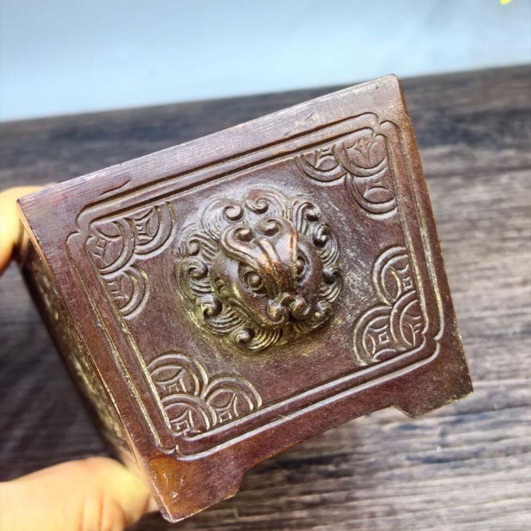 銅器 鳳凰紋獣耳長方炉 焼香炉 挿し香炉 仏具 馬槽炉 机頭炉 工芸品 置物
