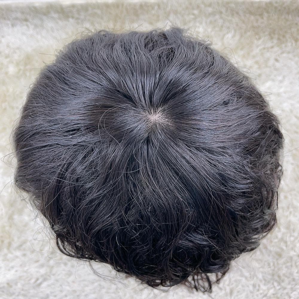 人毛100%フルウィッグ 医療用 ミディアム ウェーブ カール ブラックブラウン