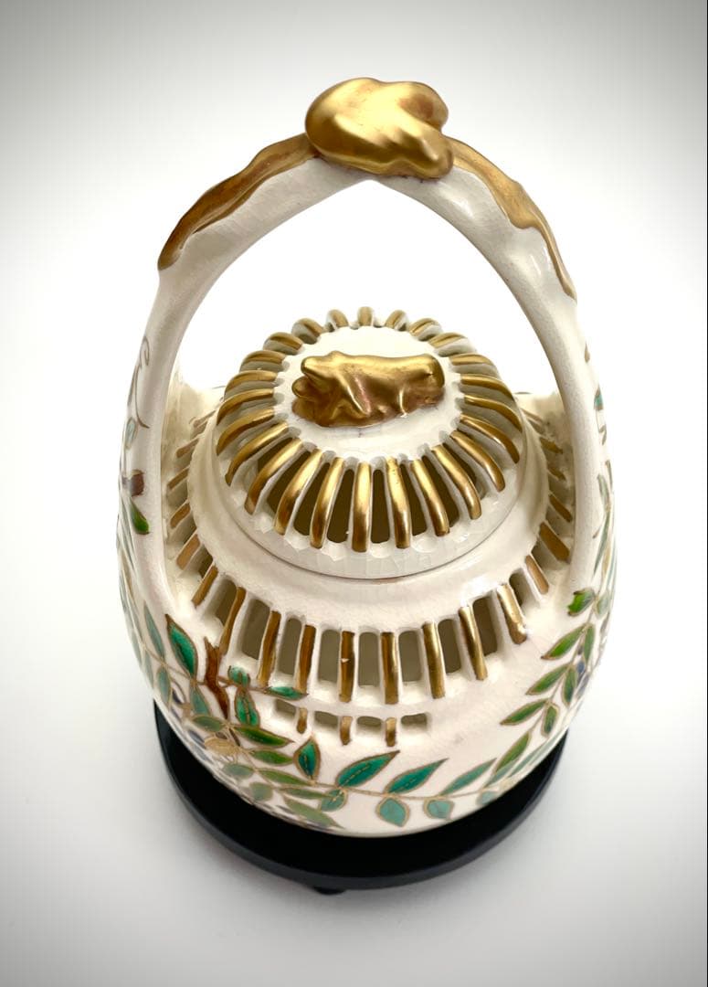 平安与山造　与山窯　藤裏葉の京焼香炉金彩の装飾