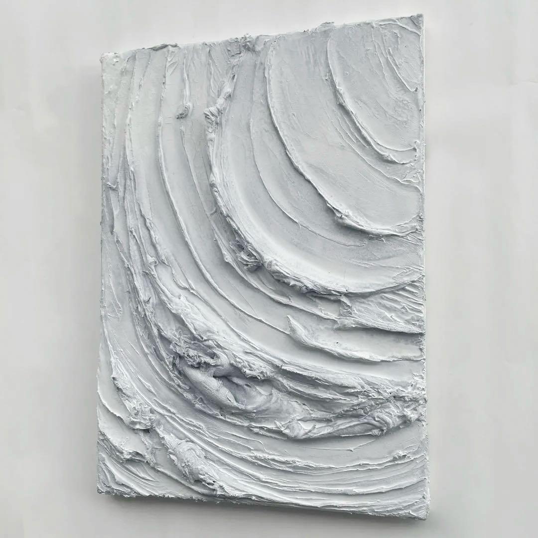 白×グレーのテクスチャーアート 凹凸で光と陰影を楽しむ抽象画　モダン　絵画
