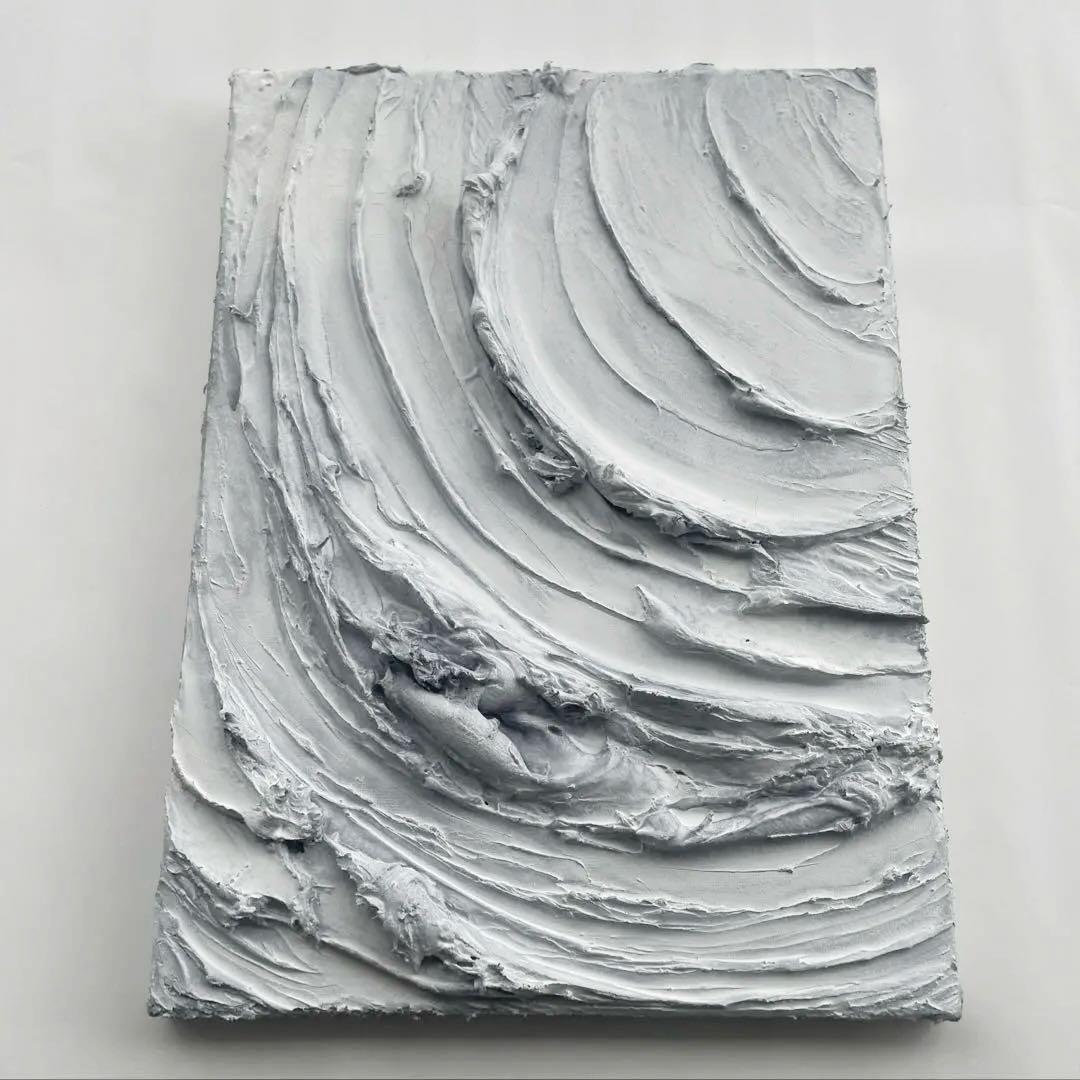 白×グレーのテクスチャーアート 凹凸で光と陰影を楽しむ抽象画　モダン　絵画