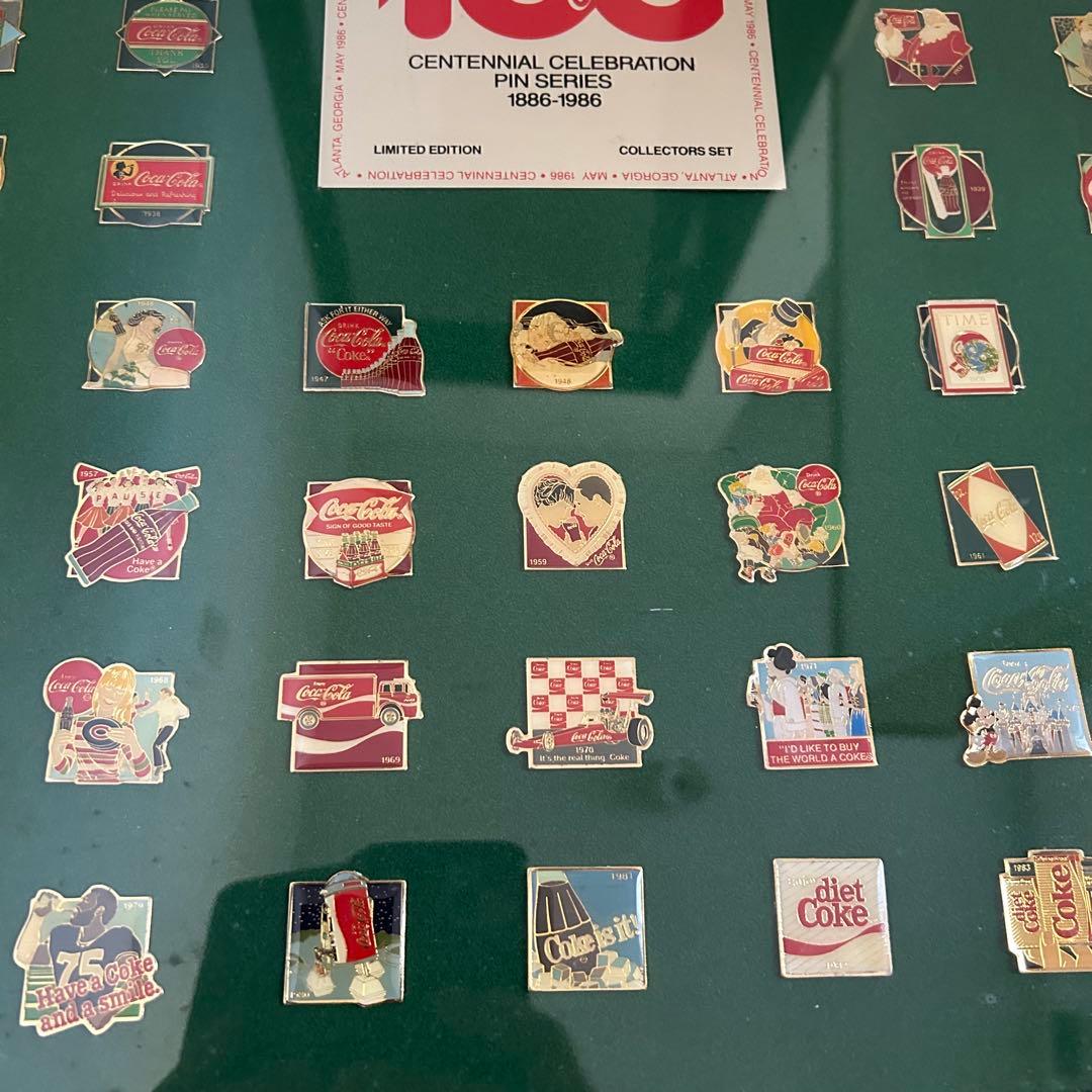 コカ・コーラ ピンバッジセット 額装品/ 100周年 1886-1986 限定品
