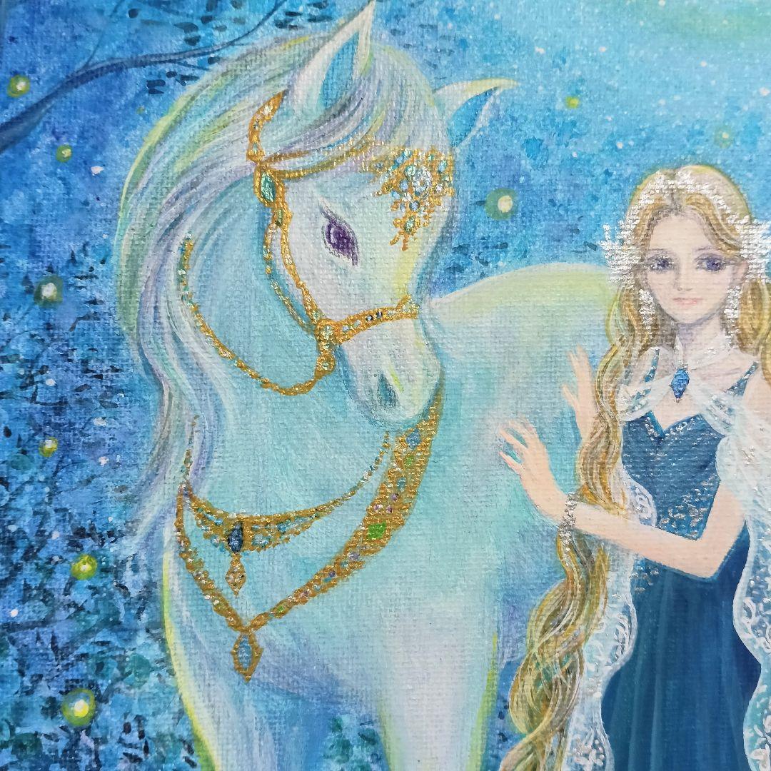 No.544 大きめF4size 白馬とエルフ アクリル画　原画　絵画