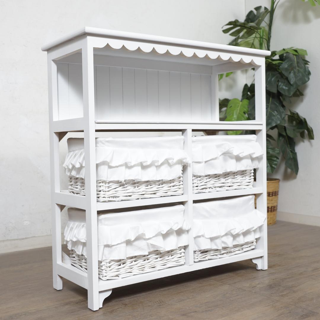 【新品】フリル　バスケット4個　オープンチェスト　ガーリー　アウトレット