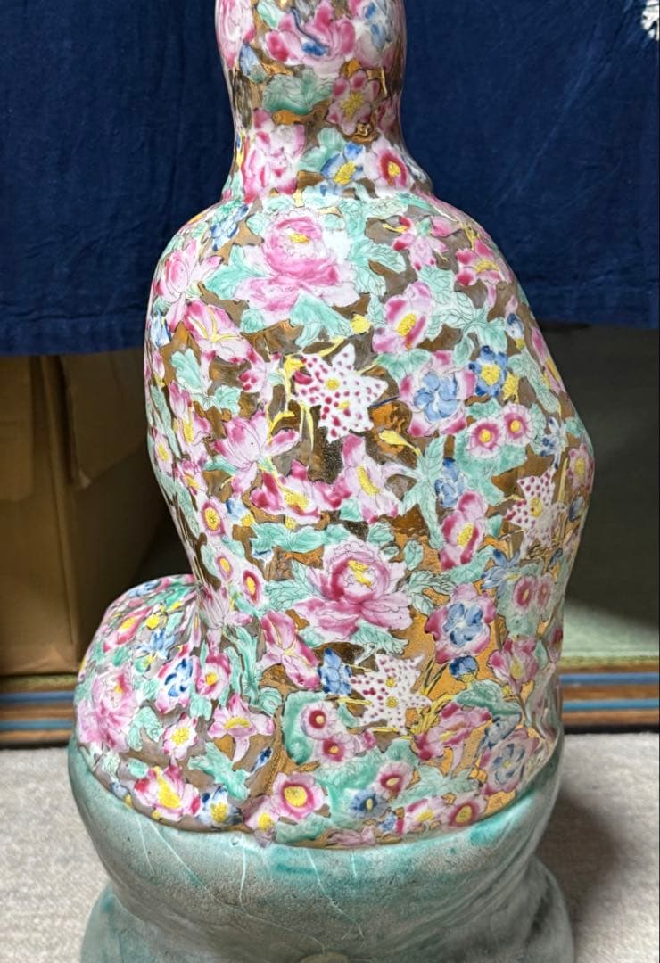 中国　景徳鎮1950年代製　浄瓶観音像　高さ約51.3cm 粉彩　送料込1218