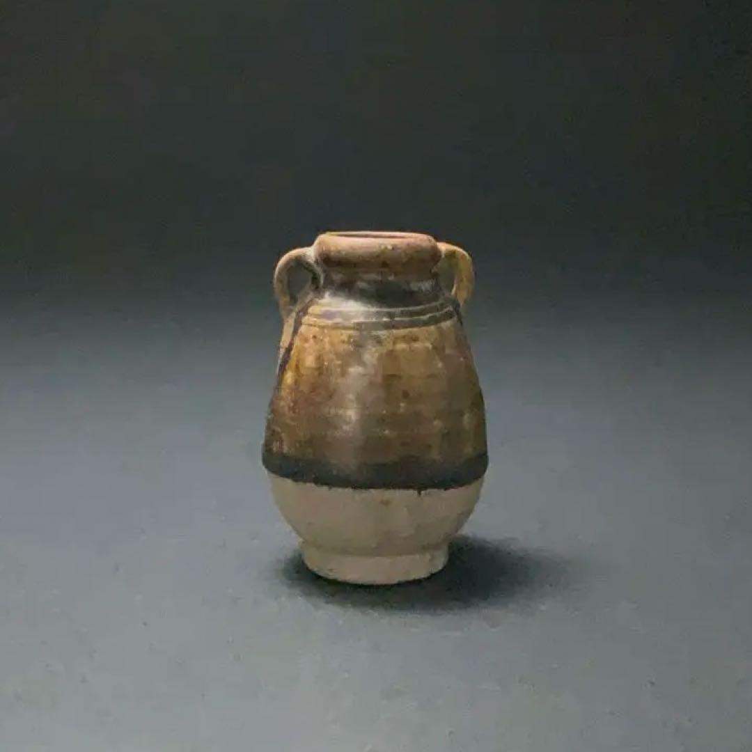 褐釉双耳小壺　タイ　アンティーク　骨董　スコタイ　R1394ダM