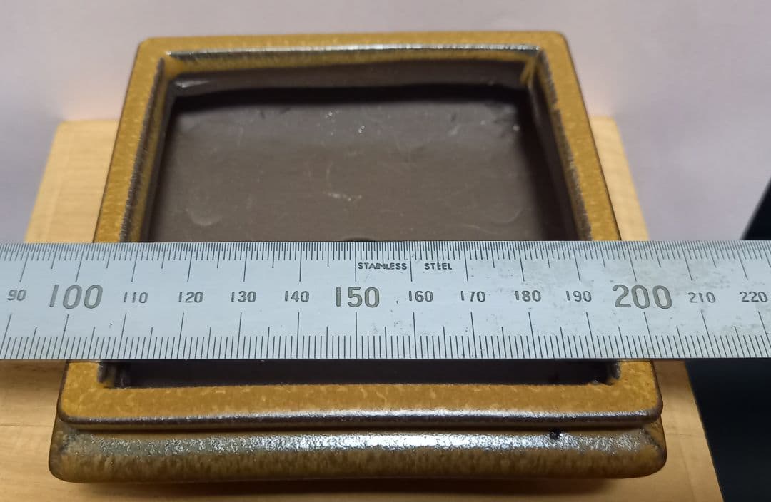 陶翠盆栽鉢 小鉢 長辺約10～10.5cm 正方形浅鉢 袋式 釉薬