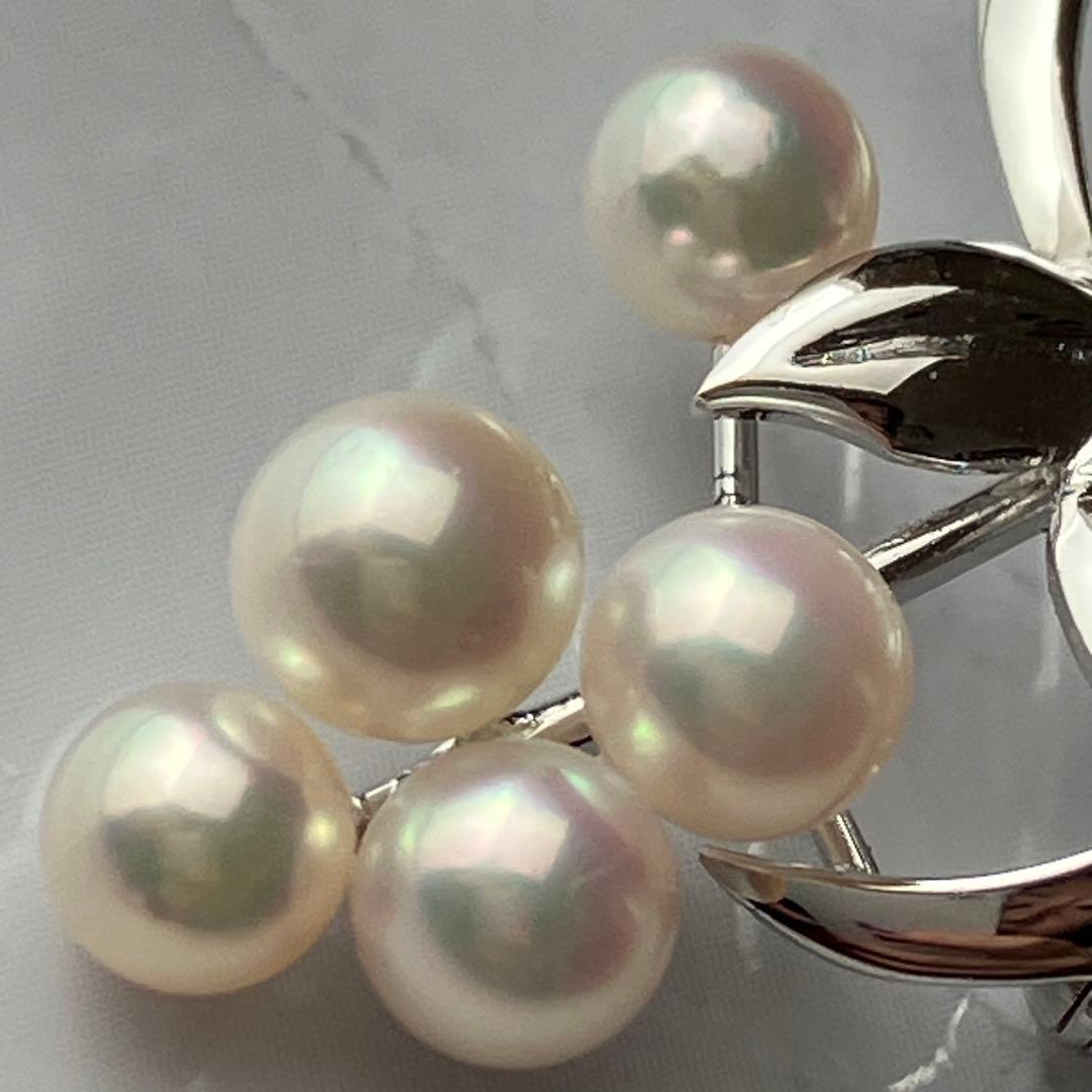 MIKIMOTO ミキモト あこや 本真珠 パール ブローチ リーフ 5粒