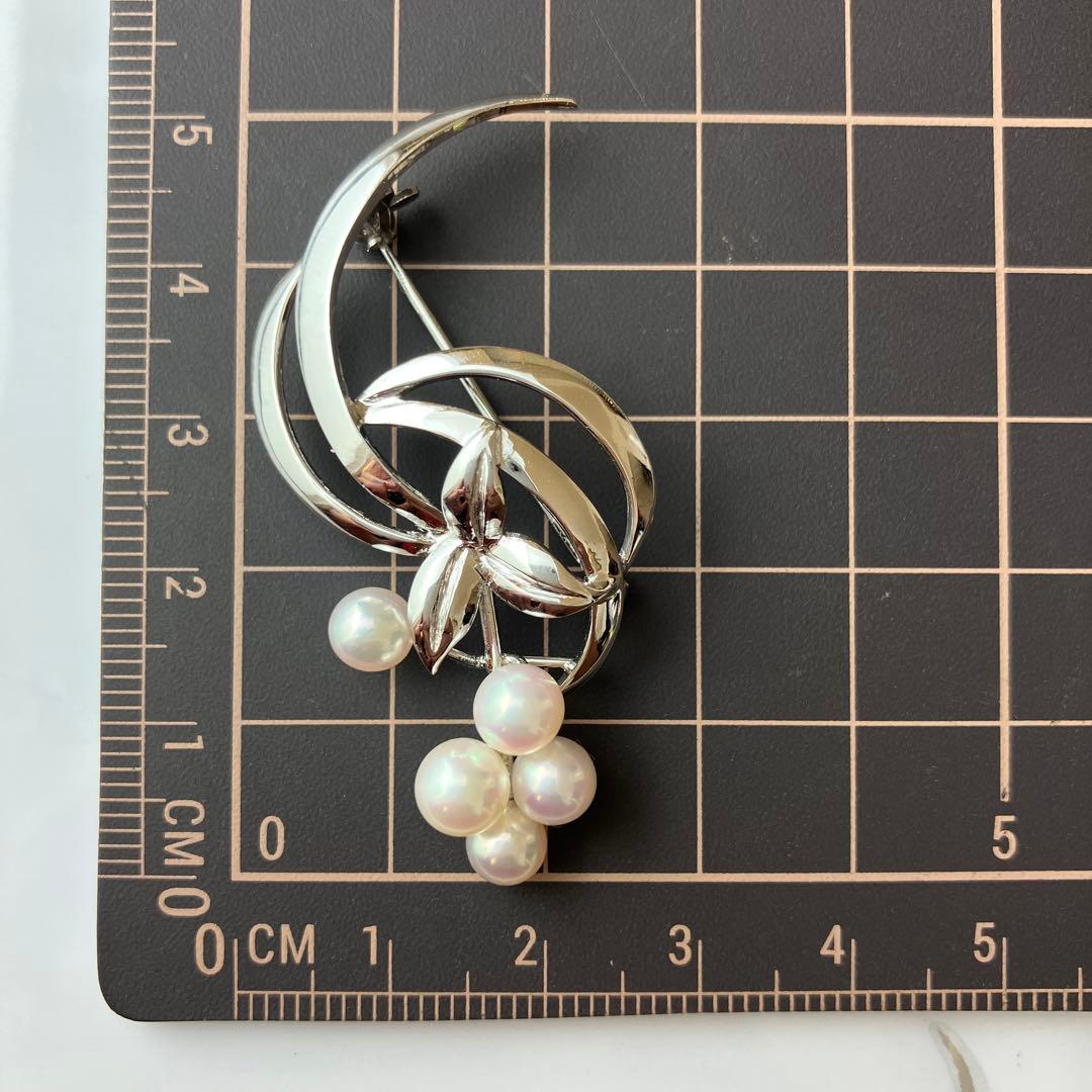 MIKIMOTO ミキモト あこや 本真珠 パール ブローチ リーフ 5粒