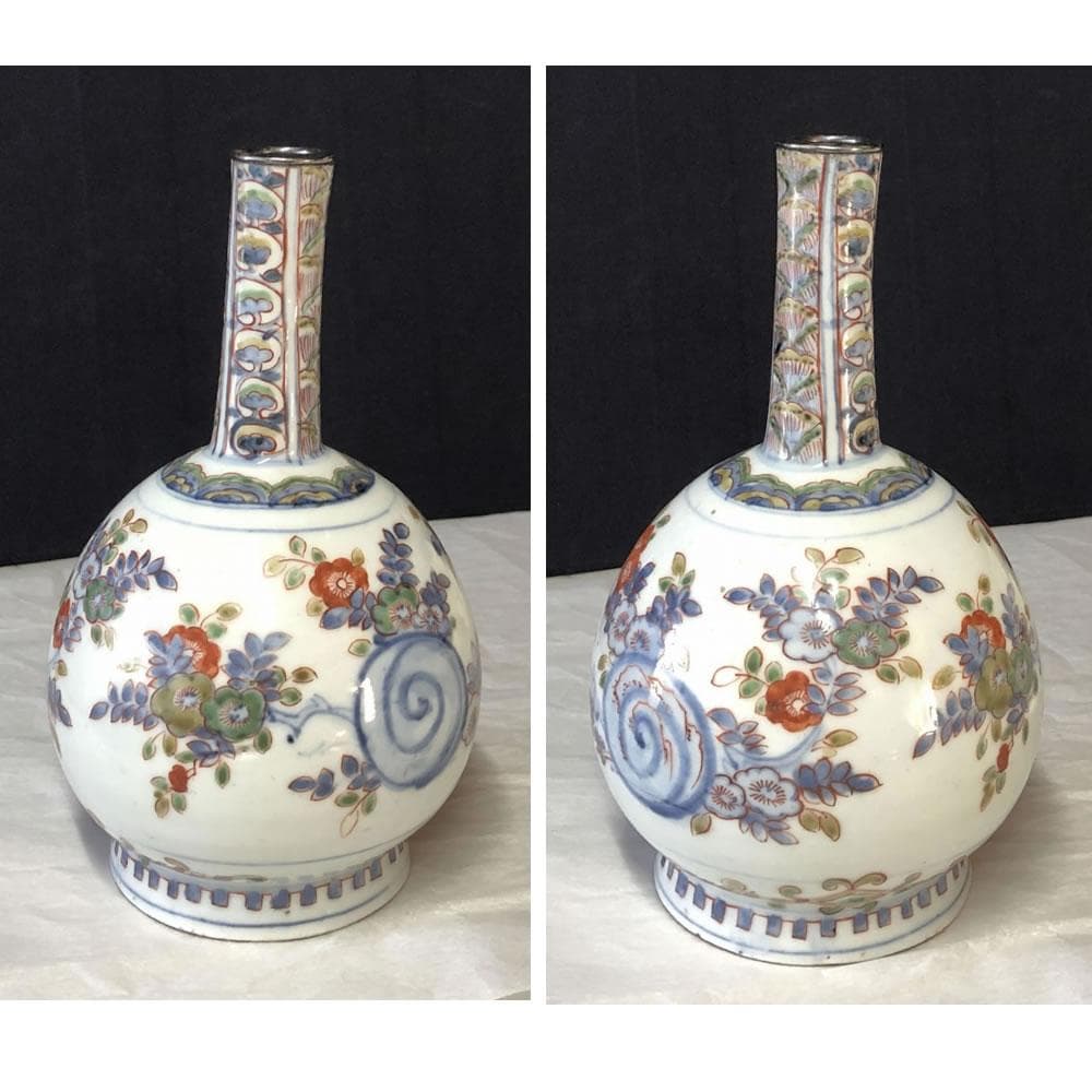 F523 古伊万里 色絵 徳利 高さ19.5cm 花入 一輪挿し