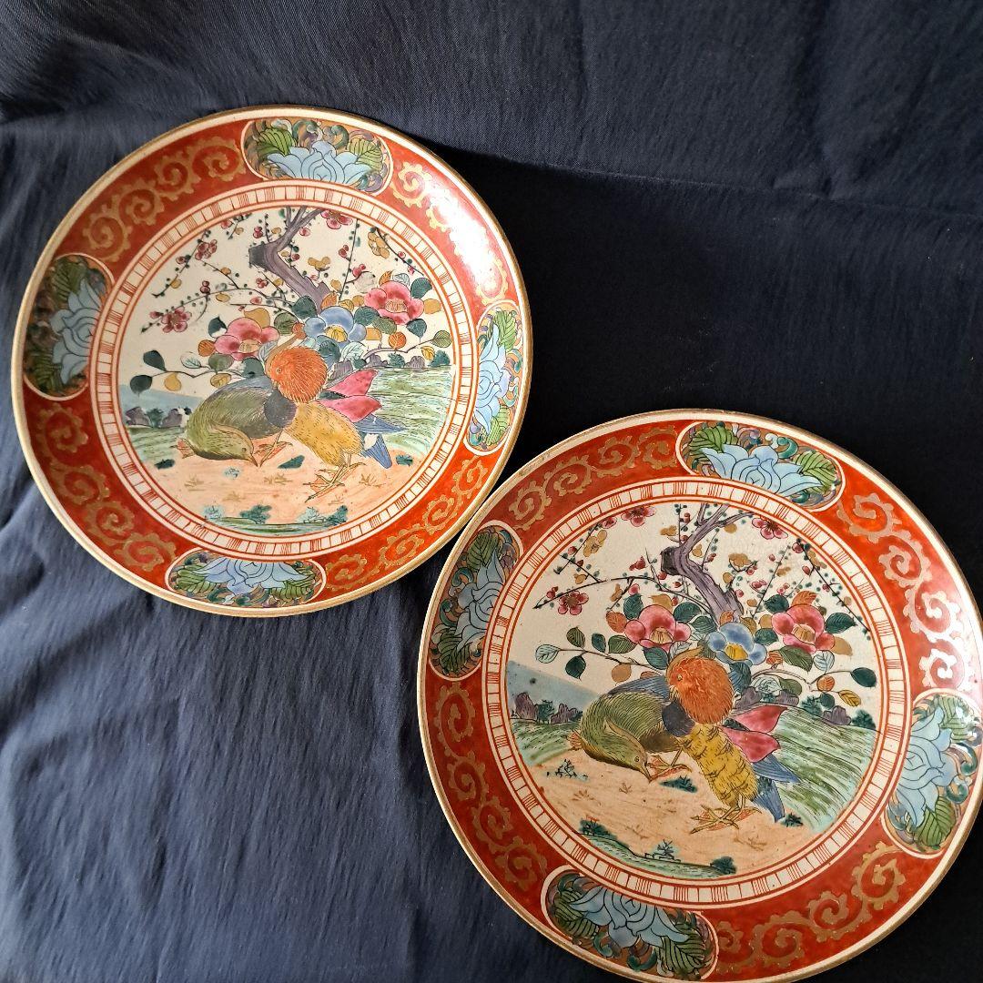 「華やかに、九谷の皿を食卓に」 九谷焼色絵皿(直径21cm) 2客セット 骨董ア