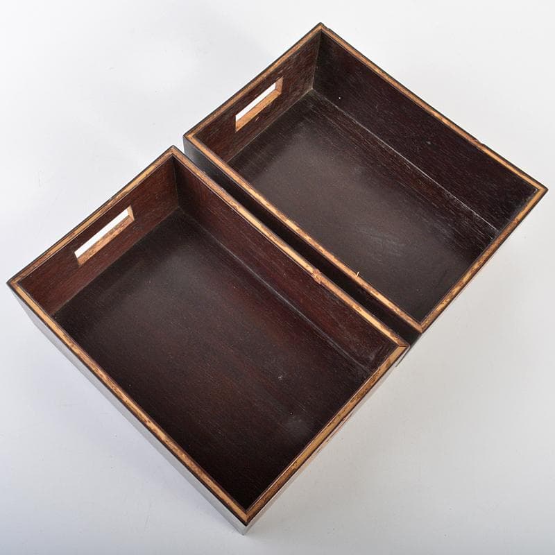 喫煙具　唐木斑竹細工　莨盆　煙草盆　一對　時代箱付　V　R7346B