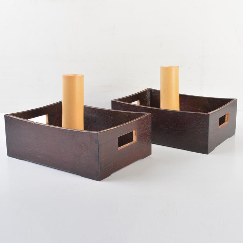 喫煙具　唐木斑竹細工　莨盆　煙草盆　一對　時代箱付　V　R7346B