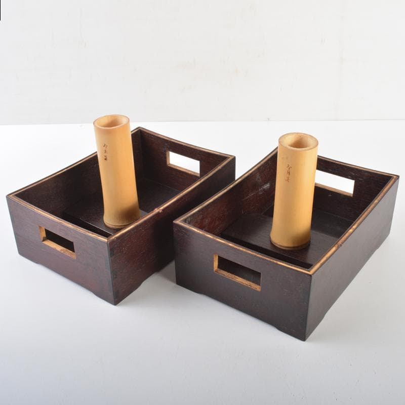 喫煙具　唐木斑竹細工　莨盆　煙草盆　一對　時代箱付　V　R7346B