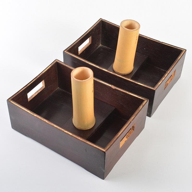 喫煙具　唐木斑竹細工　莨盆　煙草盆　一對　時代箱付　V　R7346B