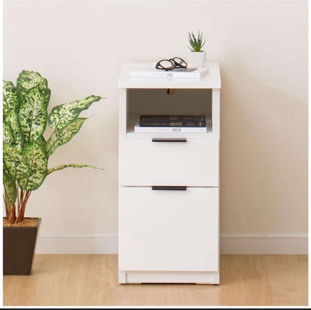 ホワイトサイドテーブル 収納付き