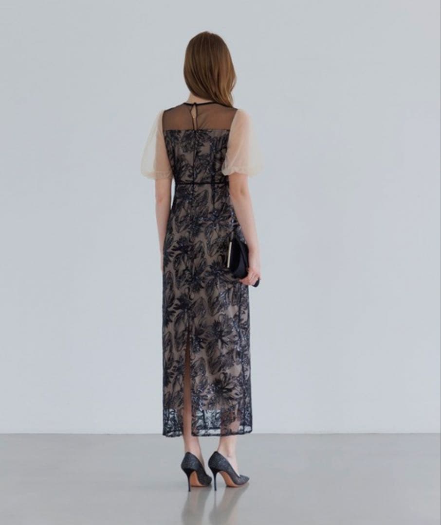 ドレス 「LEJA」アシンメトリーシアーフラワードレスワンピース