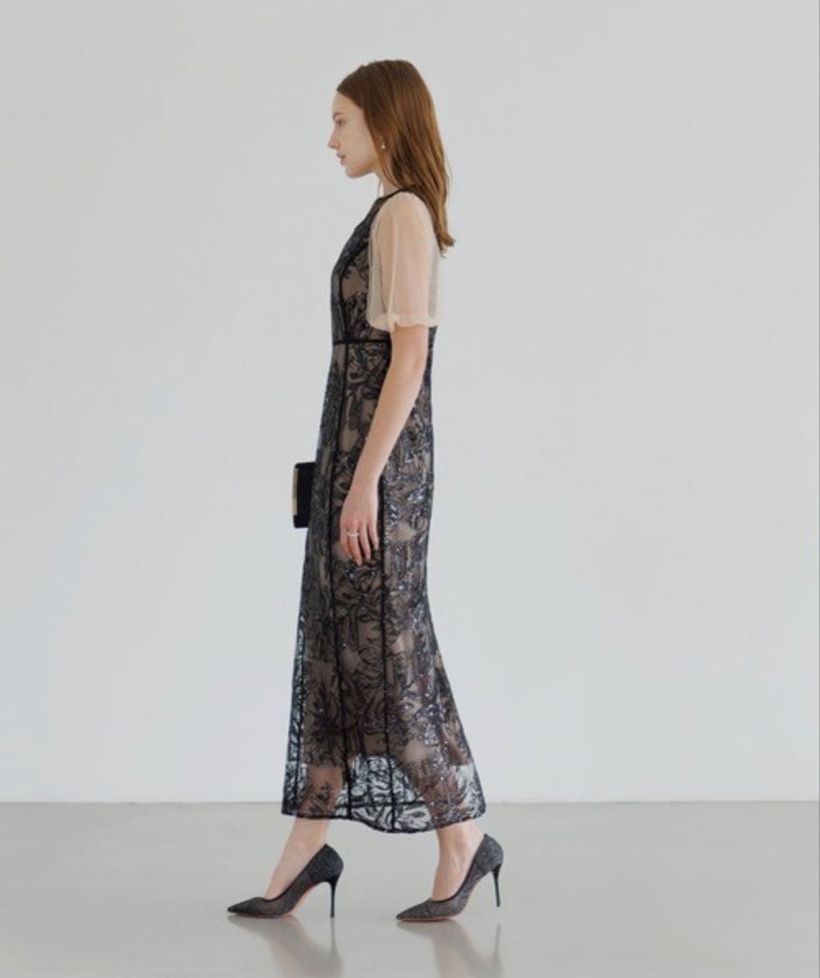 ドレス 「LEJA」アシンメトリーシアーフラワードレスワンピース