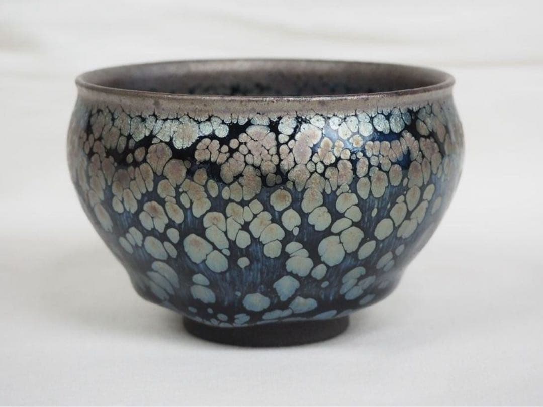 送料無料　建窯建盞 『周郡星』造 油滴建盞2客 天目茶碗 曜変天目証明書付・共箱