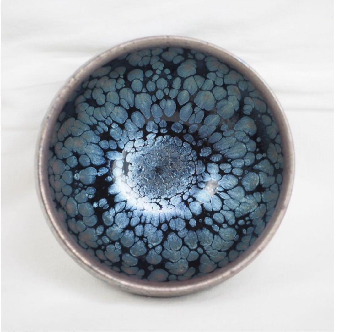 送料無料　建窯建盞 『周郡星』造 油滴建盞2客 天目茶碗 曜変天目証明書付・共箱