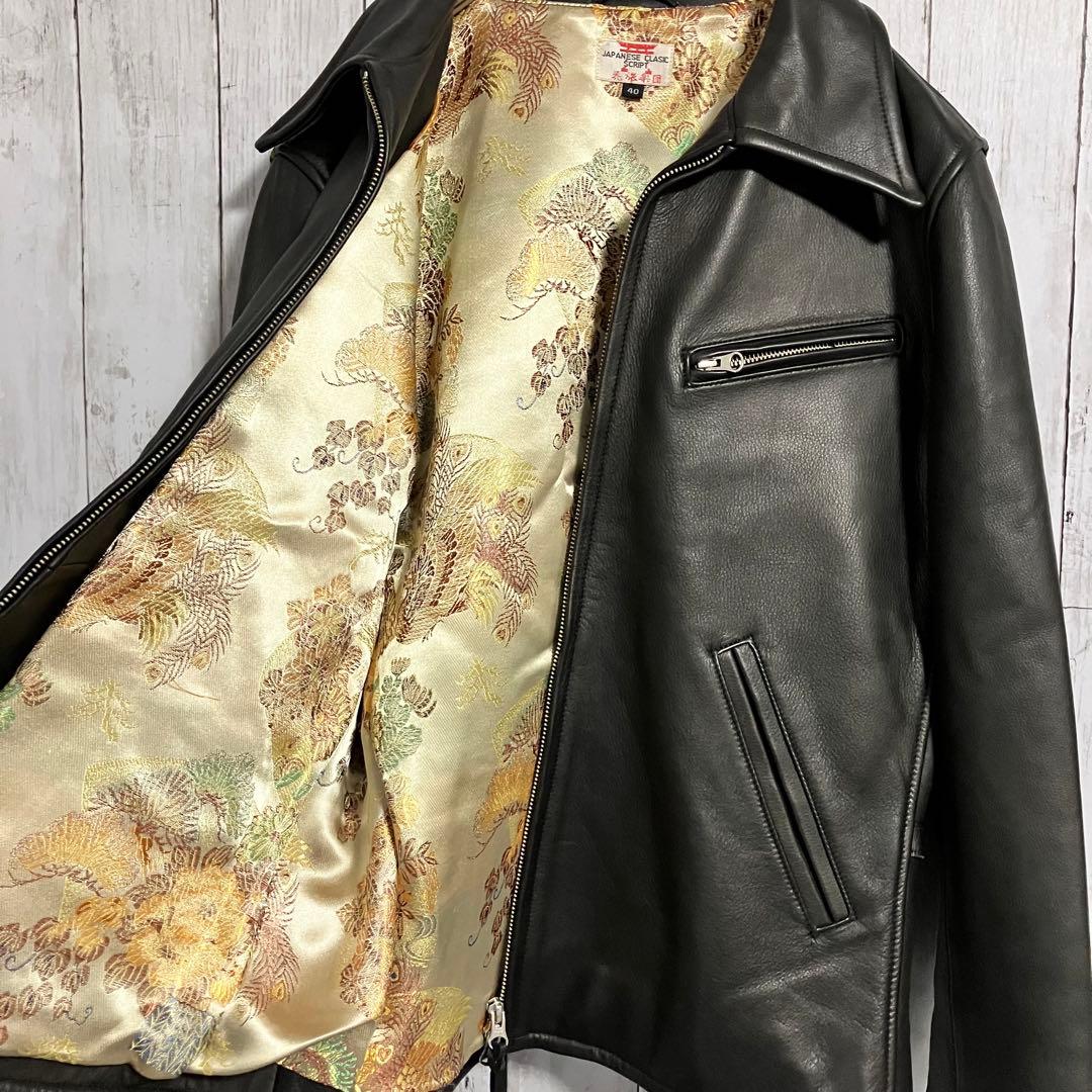 【美品】花旅楽団 鳳凰刺繍レザーライダース ジャケット 和柄 バイカー Lサイズ