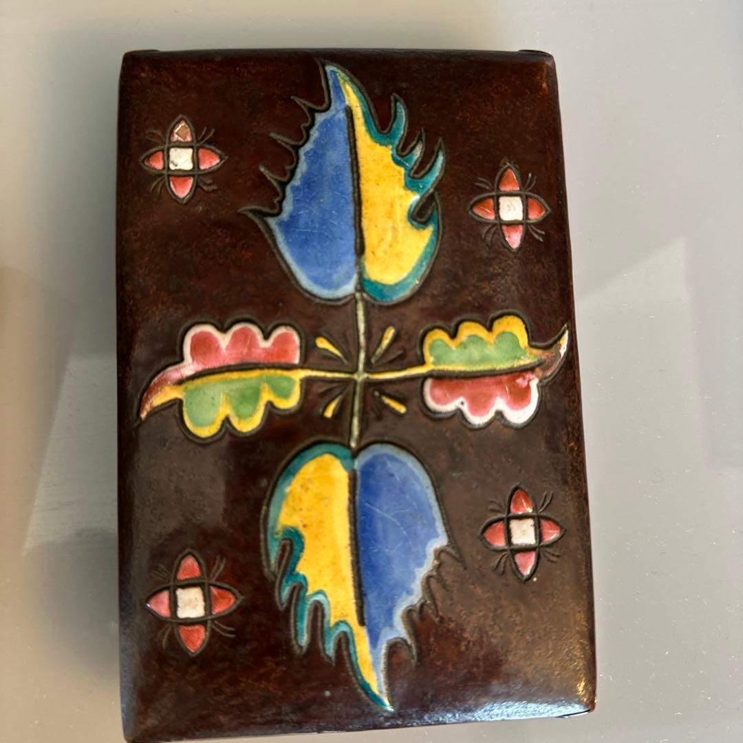 黑柿木，安藤七宝，七宝焼，骨董，インテリア，小物いり，煙草箱，宝石箱