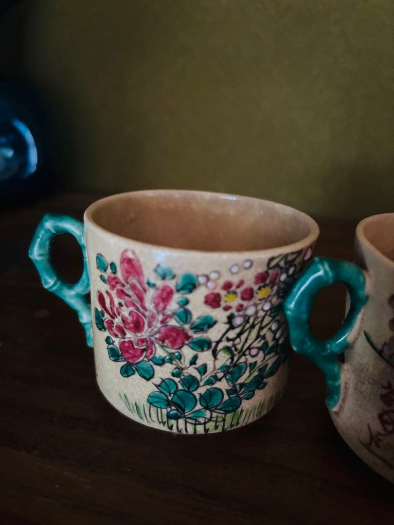 薩摩焼　銘あり　里帰り品　手描き　カップ＆ソーサー　希少　アンティーク