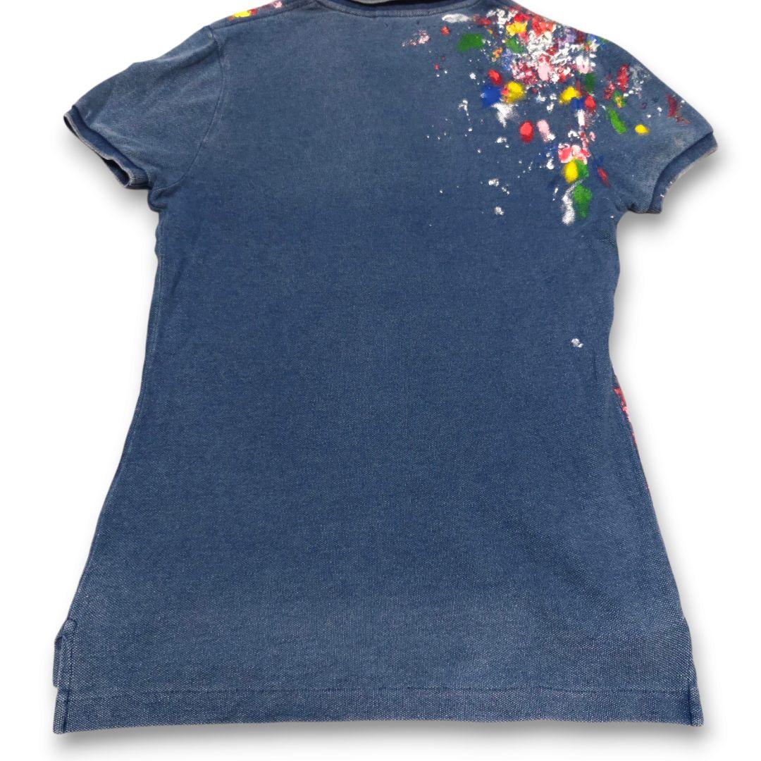 ポロラルフローレン 半袖 デニムポロシャツ ヴィンテージ加工 ペイント 極美品